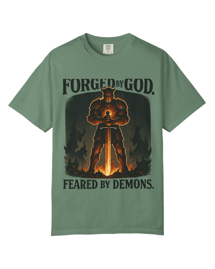 Forged by God – Feared by Demons T-Shirt | Christian Warrior Streetwear - No - Return - Apparel