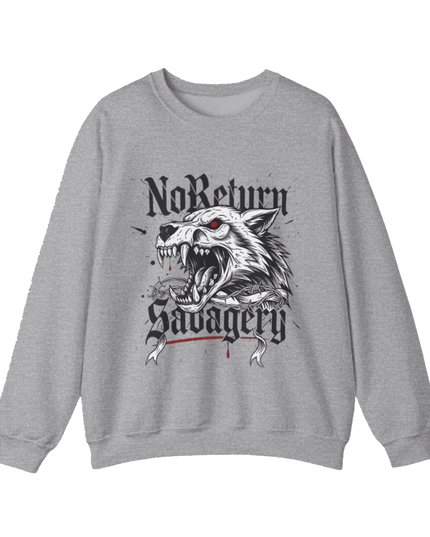 No Return Savagery Wolf Crewneck | Gothic Streetwear | Aggressive Animal Design - No - Return - Apparel