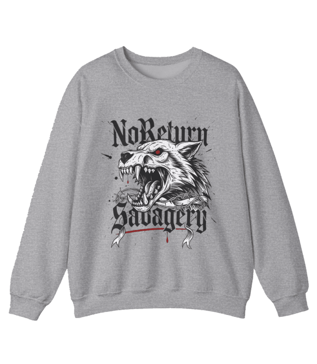 No Return Savagery Wolf Crewneck | Gothic Streetwear | Aggressive Animal Design - No - Return - Apparel