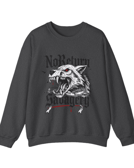 No Return Savagery Wolf Crewneck | Gothic Streetwear | Aggressive Animal Design - No - Return - Apparel