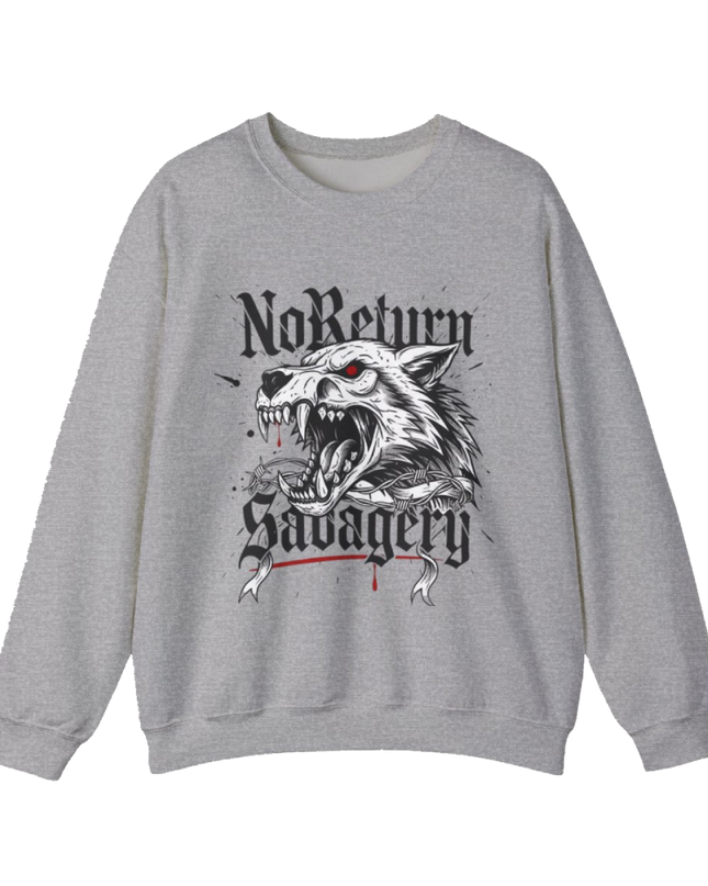 No Return Savagery Wolf Crewneck | Gothic Streetwear | Aggressive Animal Design