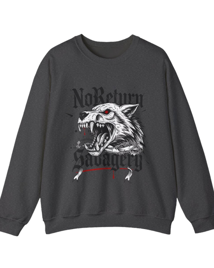 No Return Savagery Wolf Crewneck | Gothic Streetwear | Aggressive Animal Design